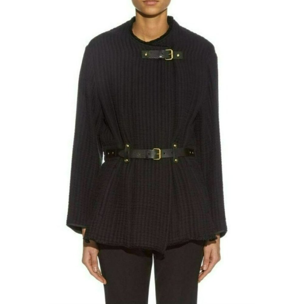 Isabel Marant Glasco Black Quilted Leather Belt Coat Size 40 Raw Hem Jacket
